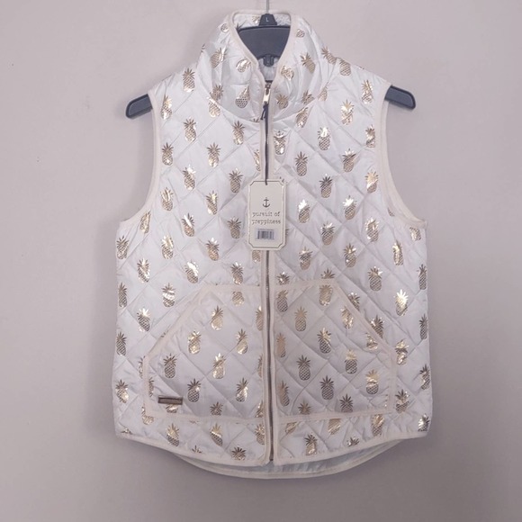 Simply Southern Pineapple Quilted Vest Small Cream Gold - Picture 2 of 8